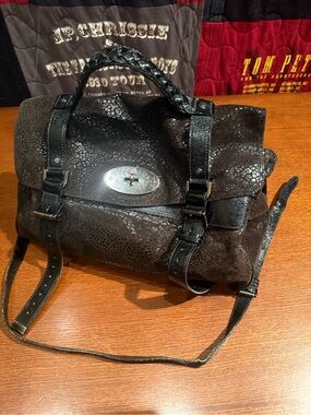 Mulberry Dark Brown Textured Leather Braided-Handle Crossbody